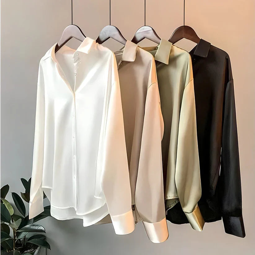 Satin Loose Fit Long Sleeve Blouse for Women