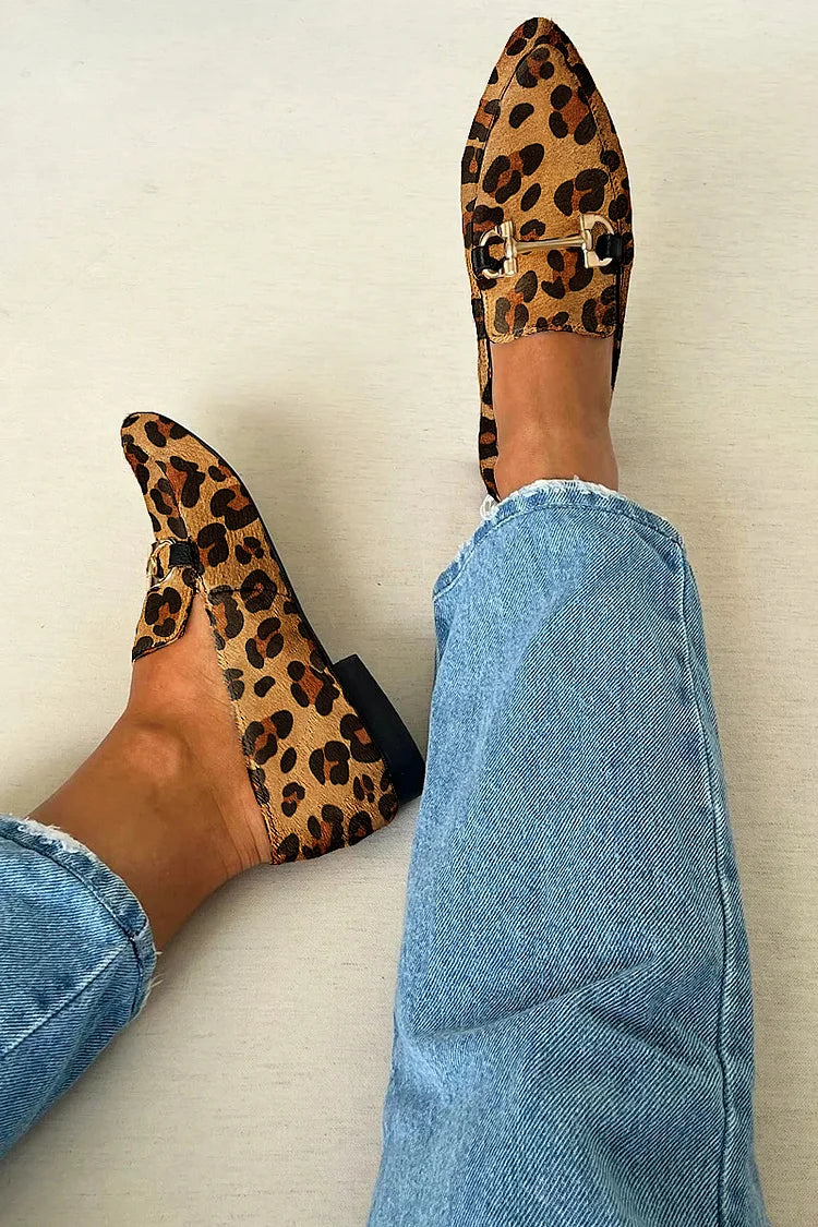 Leopard Print Loafers with Metal Detail for Women