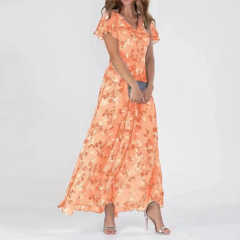 Chiffon Floral Flowing Maxi Dress with Sleeveless for Women