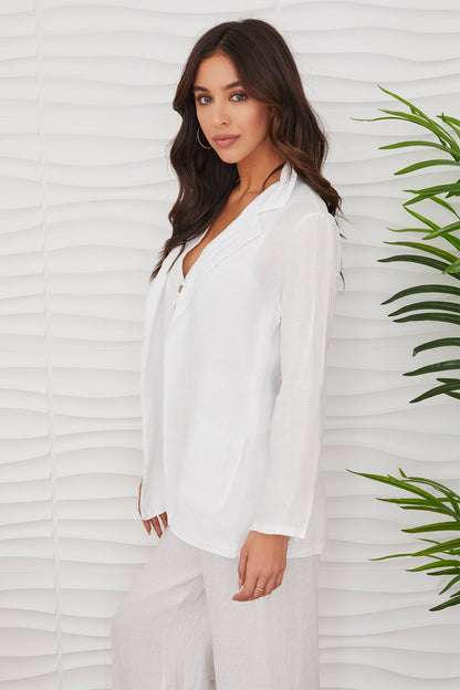 Linen Blazer Boyfriend Fit Crinkle Finish for Women