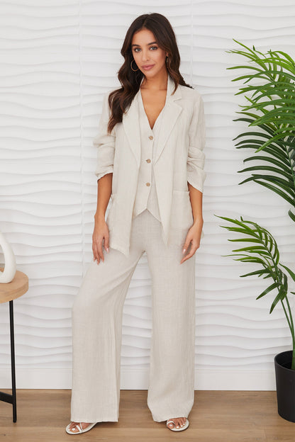 Linen Blazer Boyfriend Fit Crinkle Finish for Women