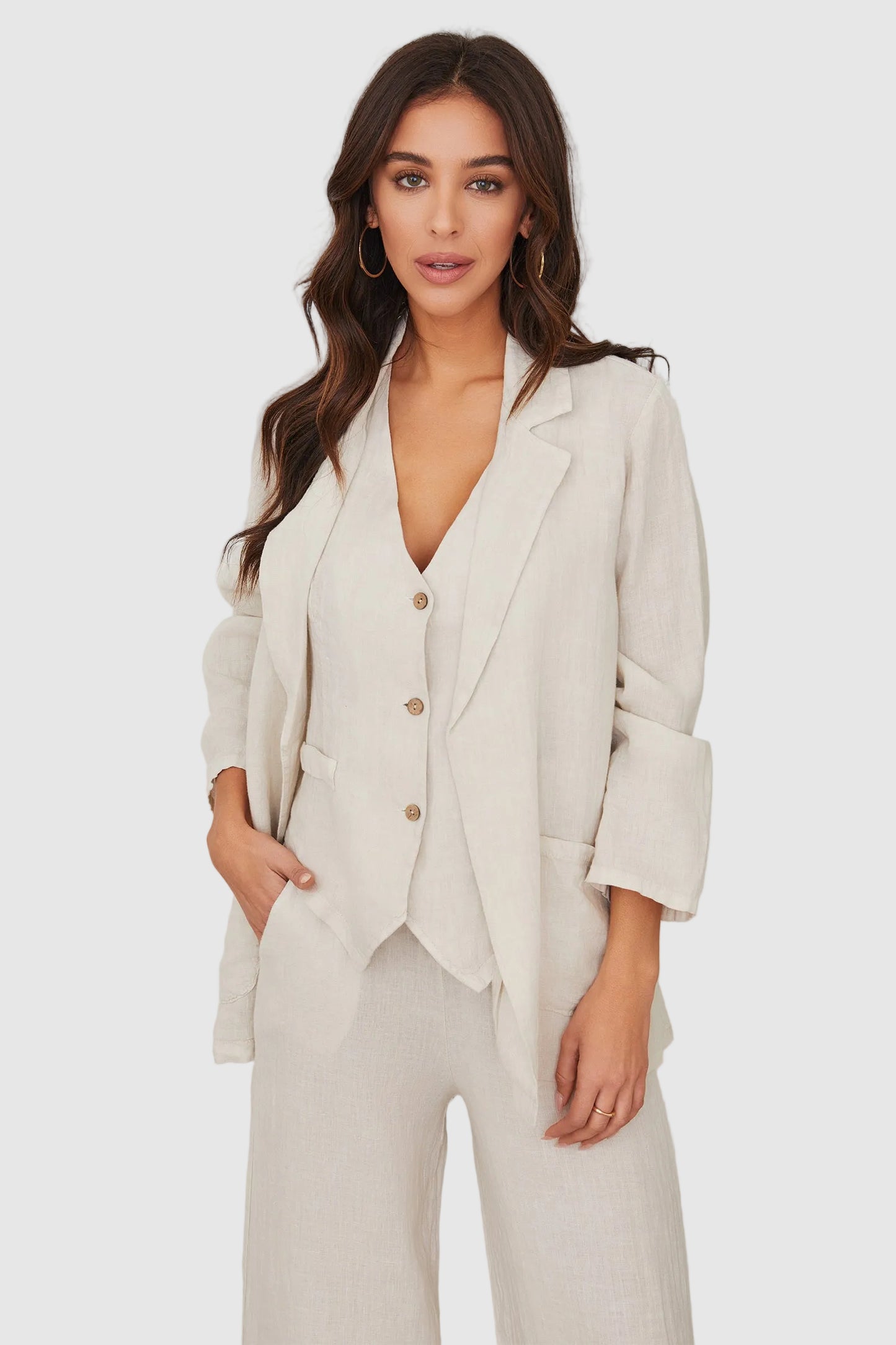 Linen Blazer Boyfriend Fit Crinkle Finish for Women