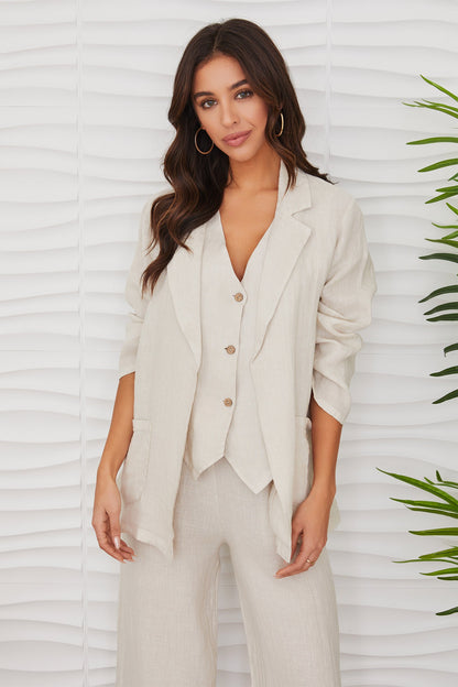 Linen Blazer Boyfriend Fit Crinkle Finish for Women
