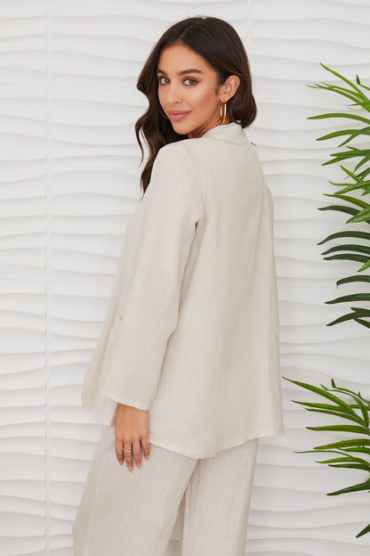 Linen Blazer Boyfriend Fit Crinkle Finish for Women
