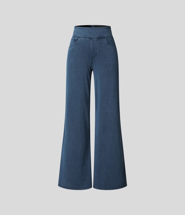 Wide Leg Trousers High Waisted Elasticated Waistband for Women