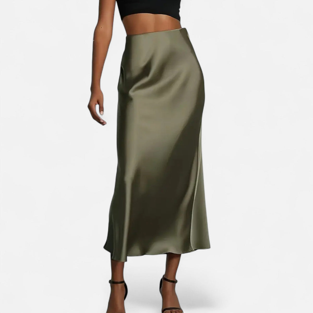 Satin Midi Skirt High Waist for women