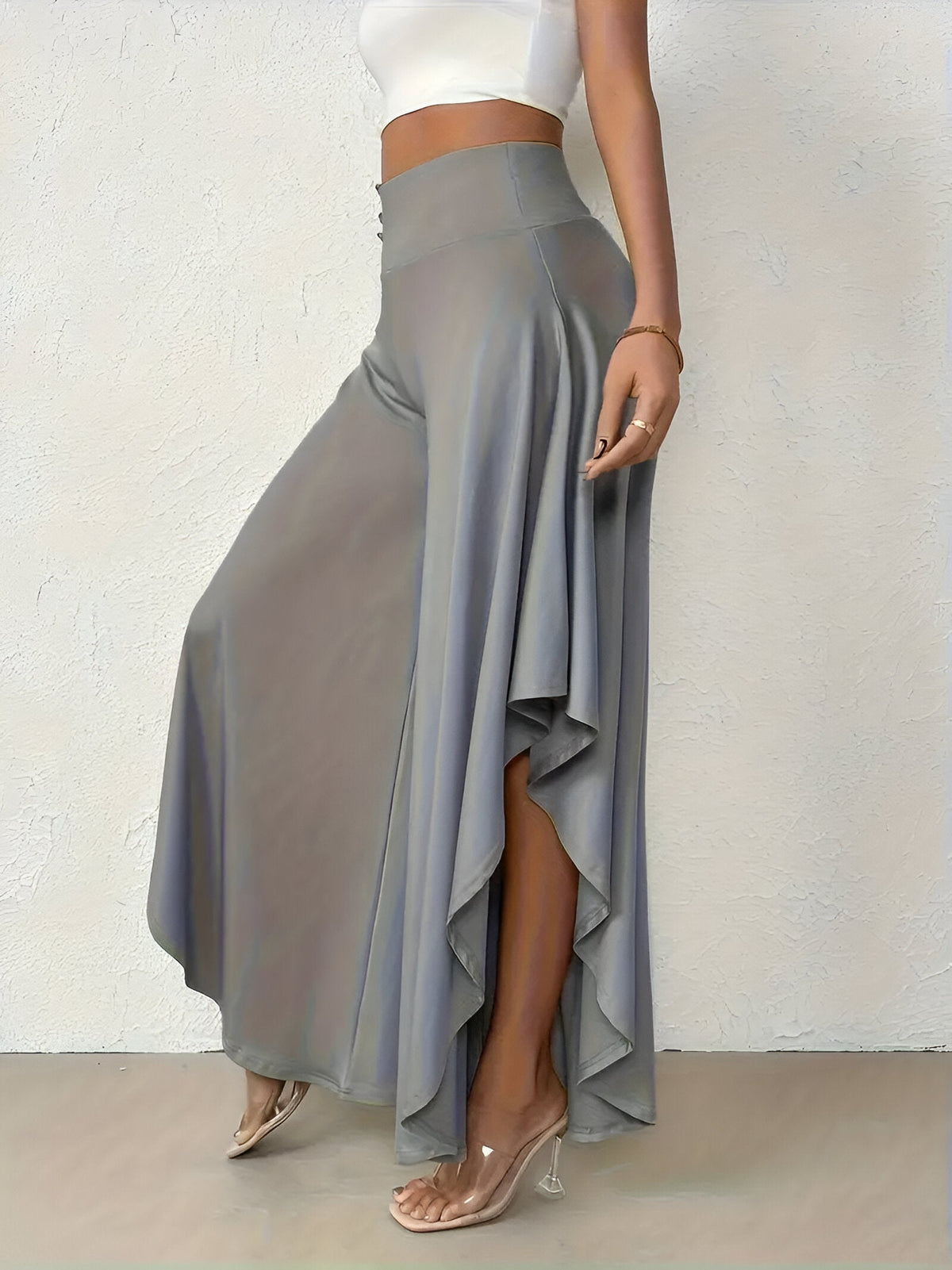 Wide Leg Trousers with Asymmetric Hem for Women