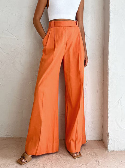 Wide Leg Trousers High Waist Pleated Front for Women