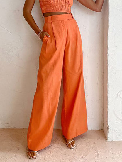 Wide Leg Trousers High Waist Pleated Front for Women