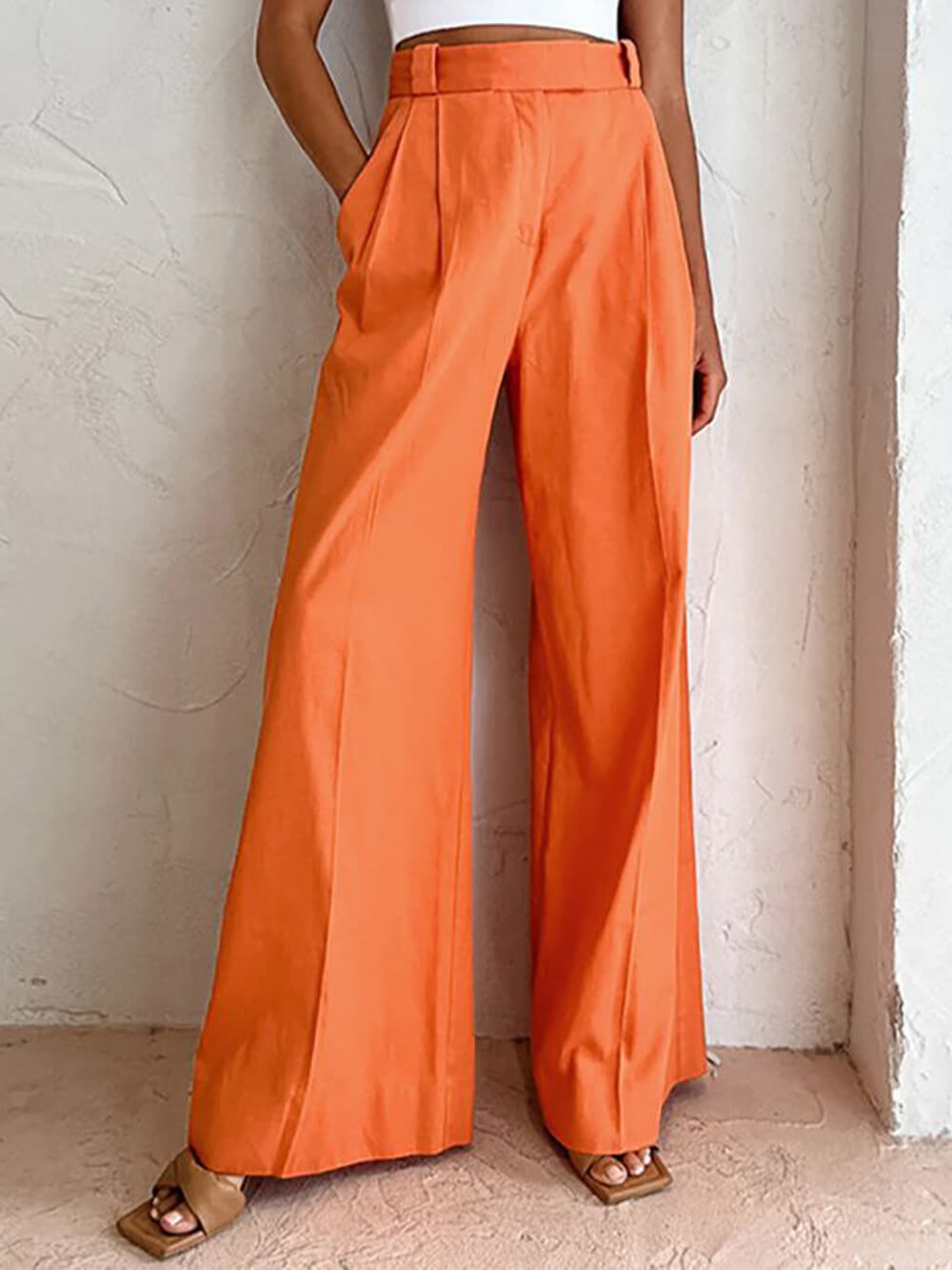 Wide Leg Trousers High Waist Pleated Front for Women
