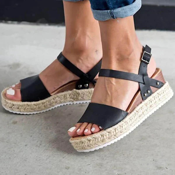 Leopard Print Flat Sandals with Ankle Strap Detail for Women
