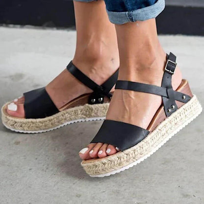 Leopard Print Flat Sandals with Ankle Strap Detail for Women