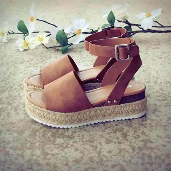 Leopard Print Flat Sandals with Ankle Strap Detail for Women
