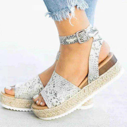 Leopard Print Flat Sandals with Ankle Strap Detail for Women