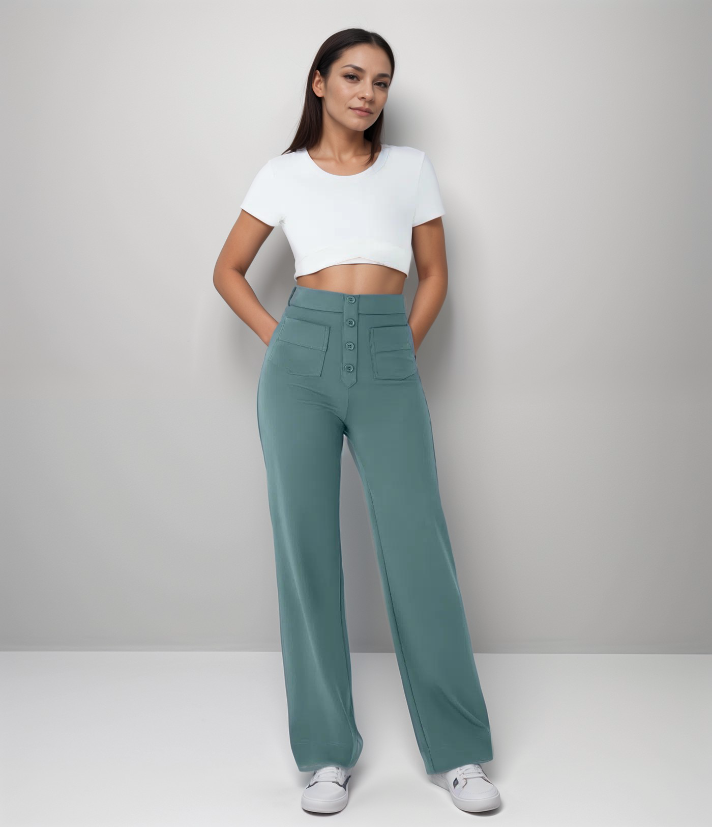 High Waisted Wide Leg Trousers with Sculpted Fit for Women