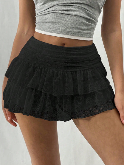 Lace Midi Skirt Floral Detail Summer Skirt for Women