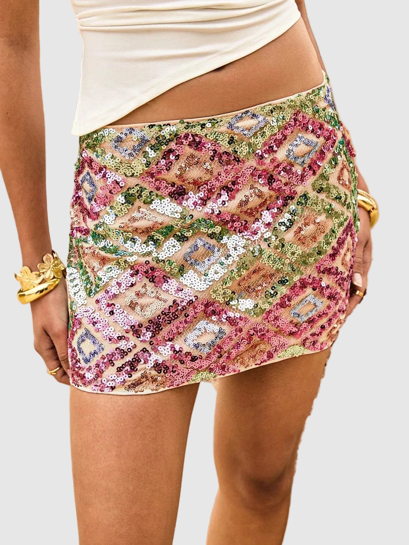 Colourblock Mini Skirt with Sequin Panels for Women