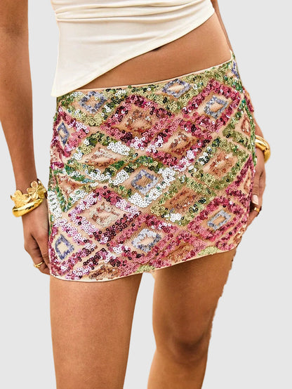 Colourblock Mini Skirt with Sequin Panels for Women