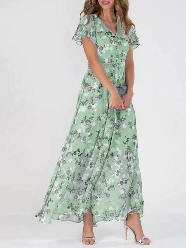 Chiffon Floral Flowing Maxi Dress with Sleeveless for Women
