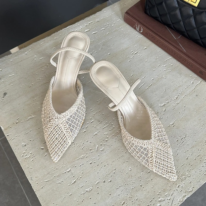 Beige Kitten Heel Slingbacks with Pointed Toe for Women