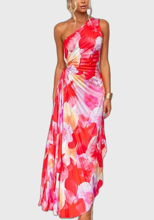 Pleated Summer Midi Dress with Flowing for Women