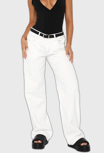 Denim Low-Rise Full-Length Wide Leg Jeans for Women
