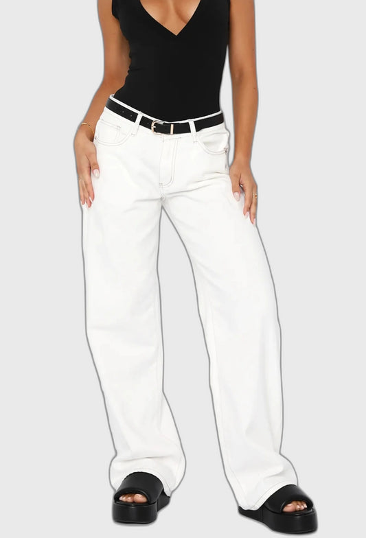 Denim Low-Rise Full-Length Wide Leg Jeans for Women