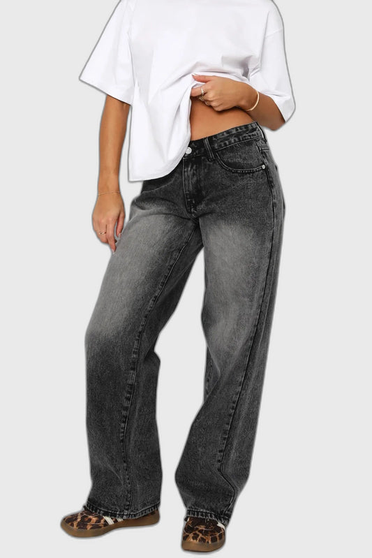 Denim Low-Rise Full-Length Wide Leg Jeans for Women