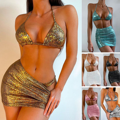 Metallic Sleeveless Two Piece Set for Women