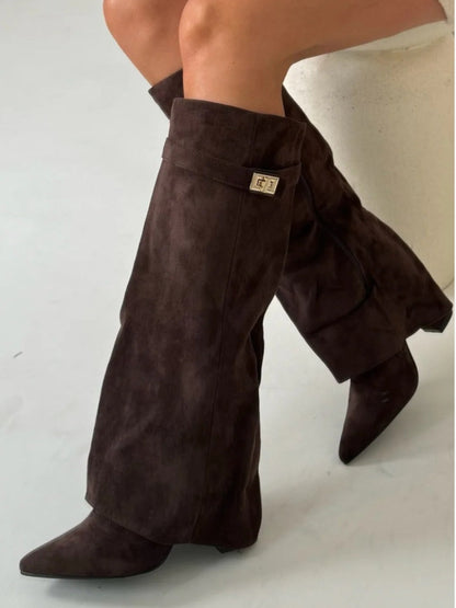 Fold-Over Boots with Golden Detail