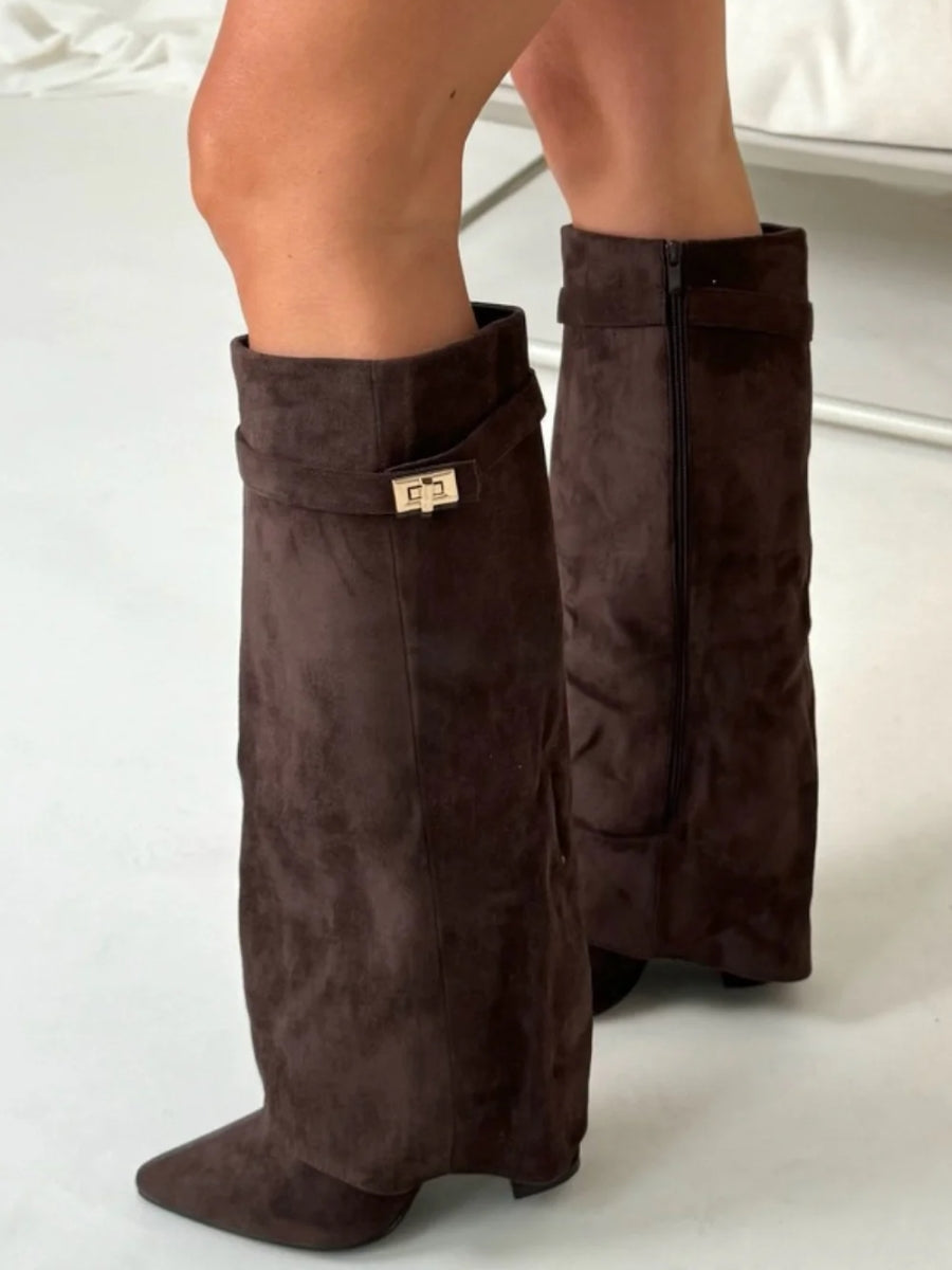 Fold-Over Boots with Golden Detail