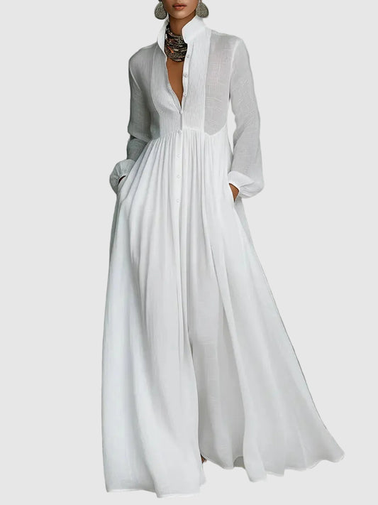 Patchwork Linen Blend Maxi Dress for Women