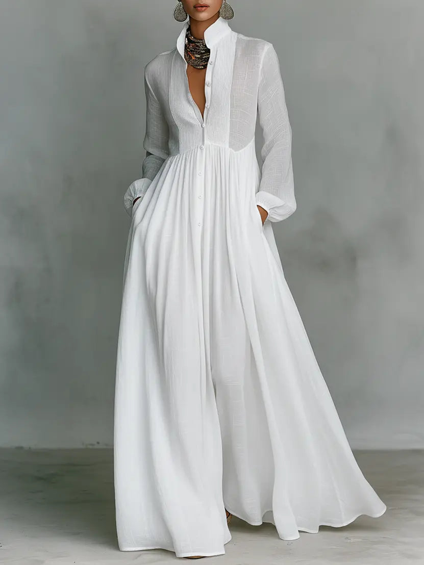 Patchwork Linen Blend Maxi Dress for Women