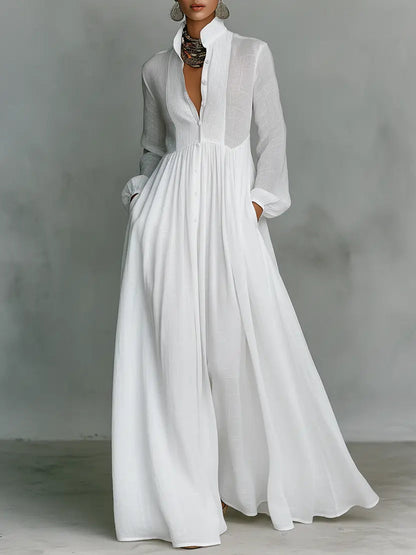Patchwork Linen Blend Maxi Dress for Women