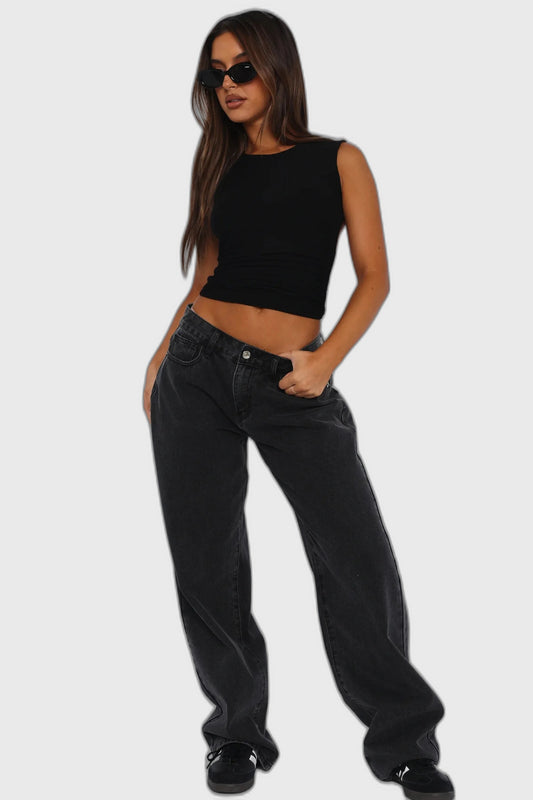 Denim Low-Rise Full-Length Wide Leg Jeans for Women