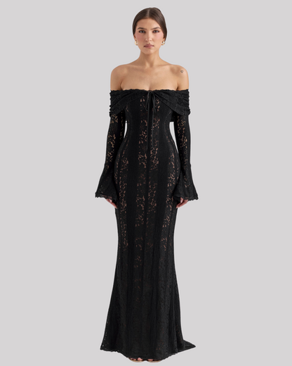 Lace Fitted Full-Length Maxi Dress with Off-Shoulder for Women