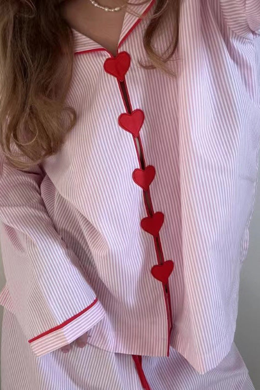 Heart Print Full-Length Two Piece Set with Long Sleeve for Women
