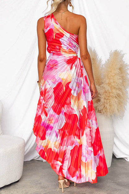 Pleated Summer Midi Dress with Flowing for Women