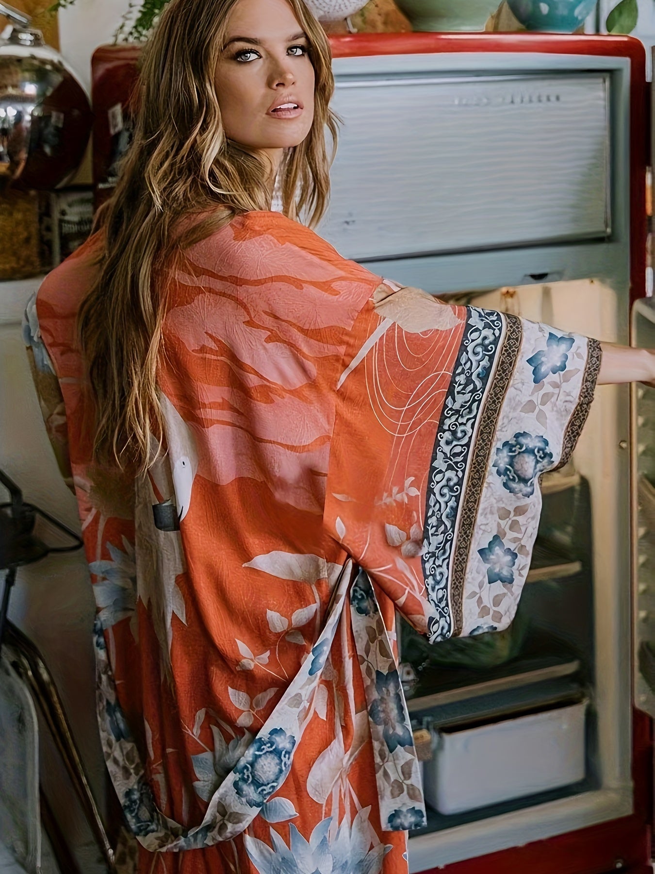 Floral Flowing Loose Fit Maxi Dress with Wide Sleeve for Women