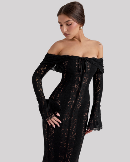 Lace Fitted Full-Length Maxi Dress with Off-Shoulder for Women