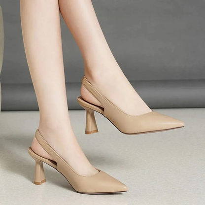 Pointed Toe Kitten Heel Mule Shoes in Black Beige and Apricot for Women