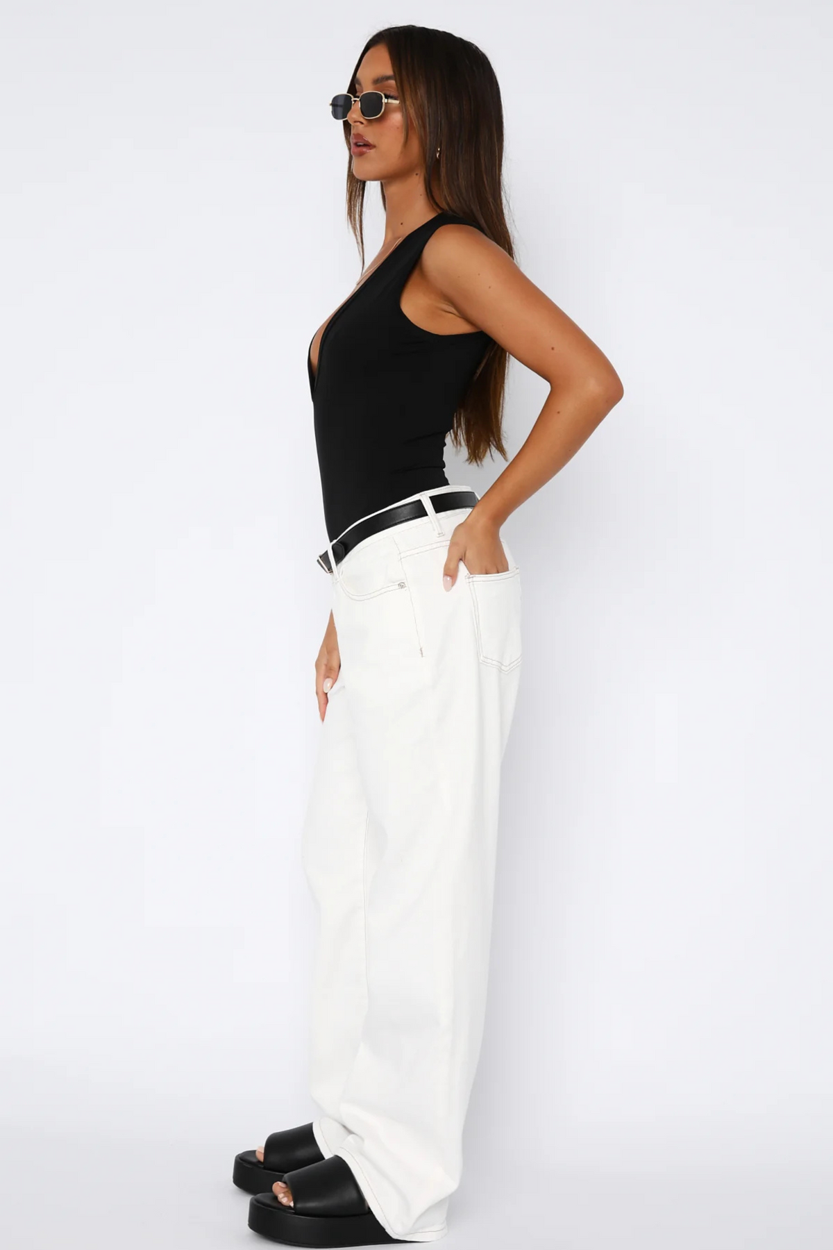 Denim Low-Rise Full-Length Wide Leg Jeans for Women