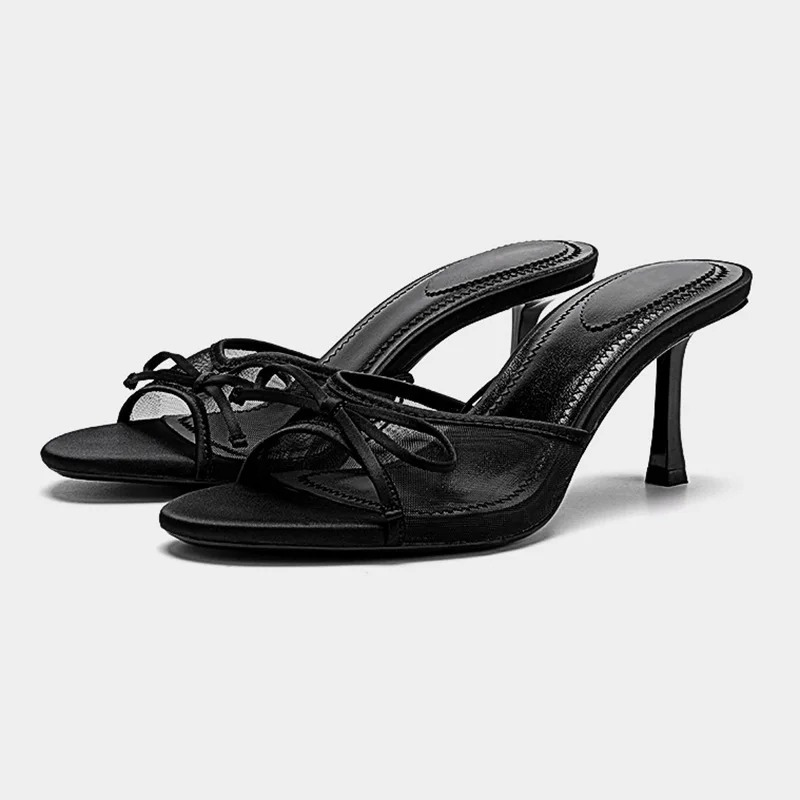 Open Toe Kitten Heel Mule Sandals for Women