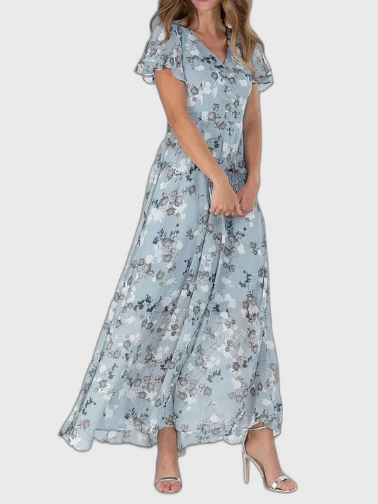 Chiffon Floral Flowing Maxi Dress with Sleeveless for Women