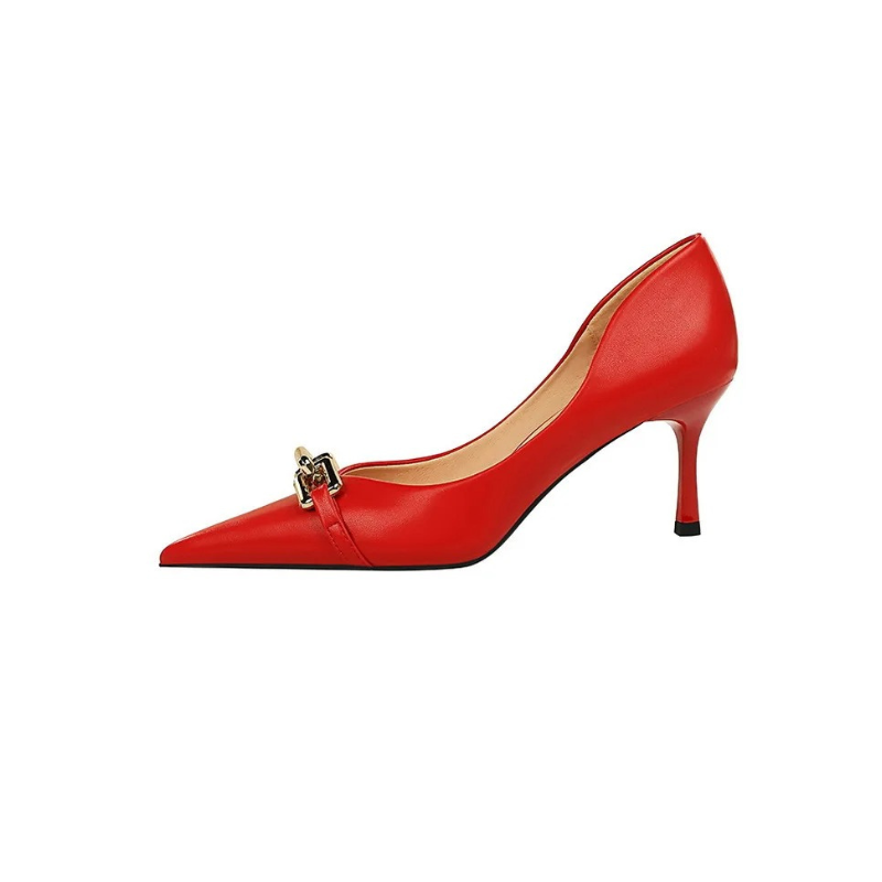 Pointed Toe Kitten Heels with Metal Buckle Strap for Women