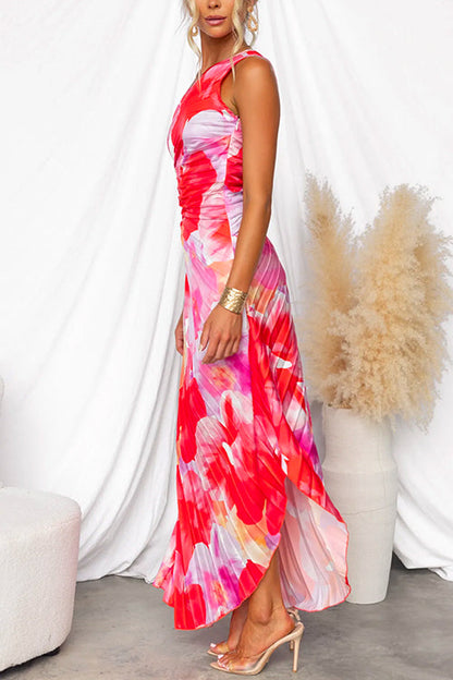 Pleated Summer Midi Dress with Flowing for Women