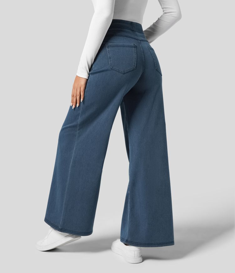Wide Leg Trousers High Waisted Elasticated Waistband for Women