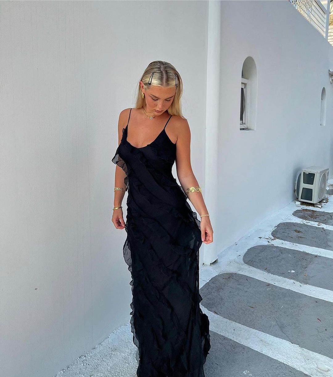 Ruffle Full-Length Summer Maxi Dress with Flowing for Women