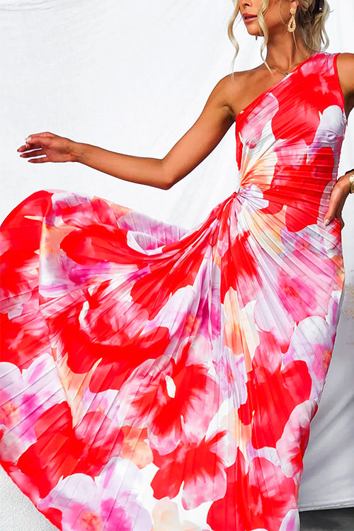 Pleated Summer Midi Dress with Flowing for Women