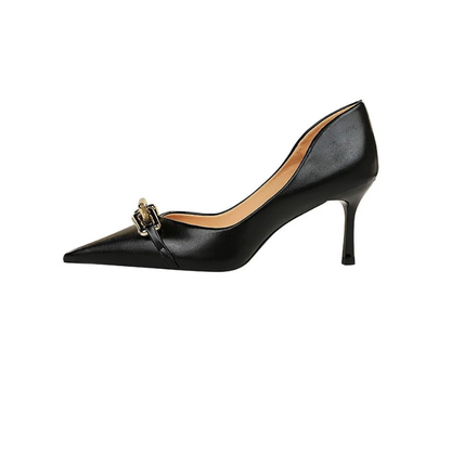 Pointed Toe Kitten Heels with Metal Buckle Strap for Women